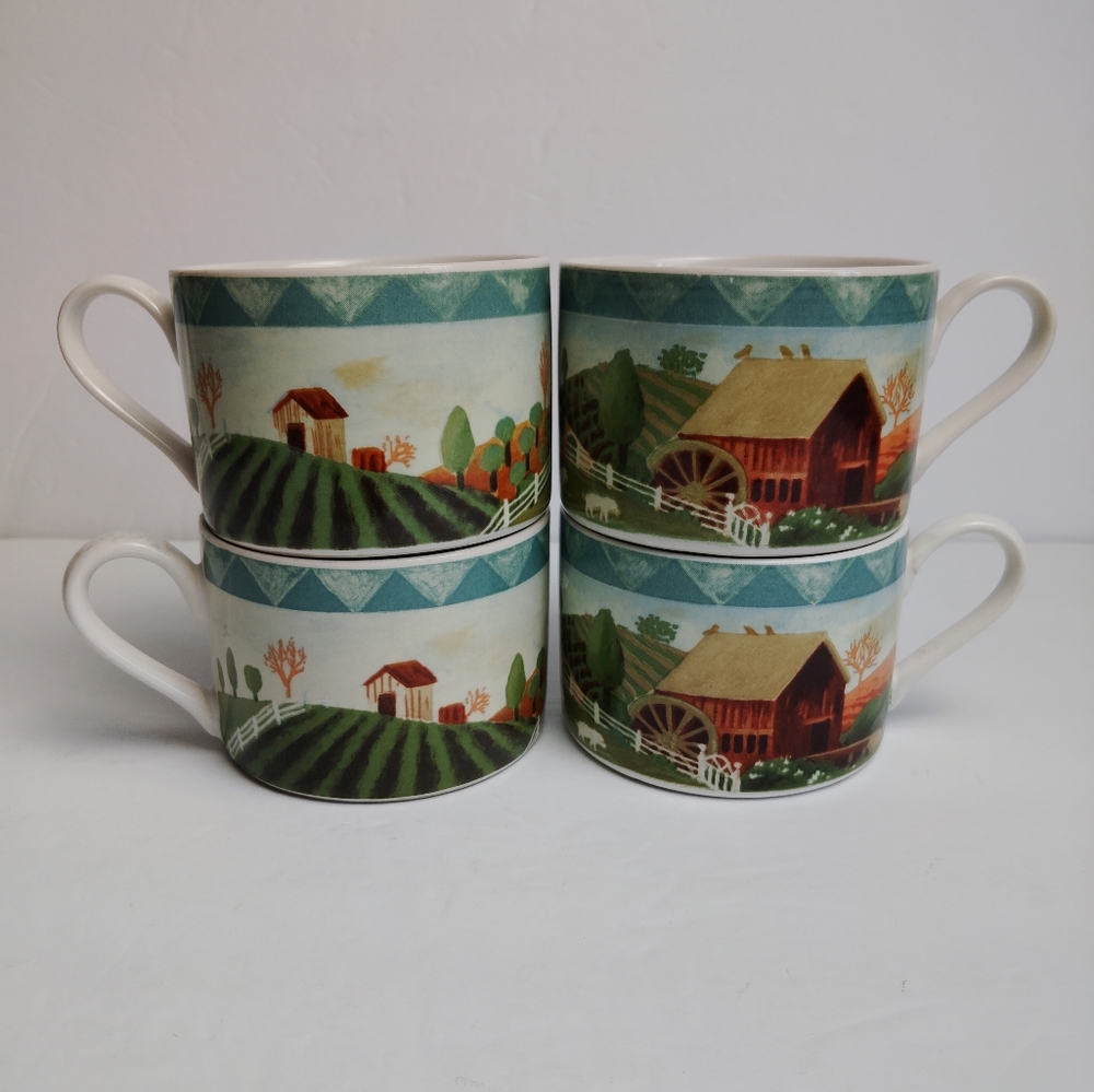 Farberware Coffee Cups Retroneu Country Life 333 Hannah Green - Set of 4